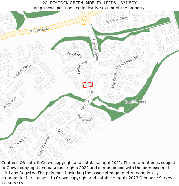 2A, PEACOCK GREEN, MORLEY, LEEDS, LS27 8GY: Location map and indicative extent of plot