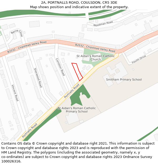 2A, PORTNALLS ROAD, COULSDON, CR5 3DE: Location map and indicative extent of plot