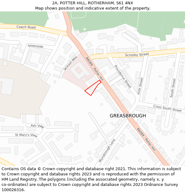 2A, POTTER HILL, ROTHERHAM, S61 4NX: Location map and indicative extent of plot