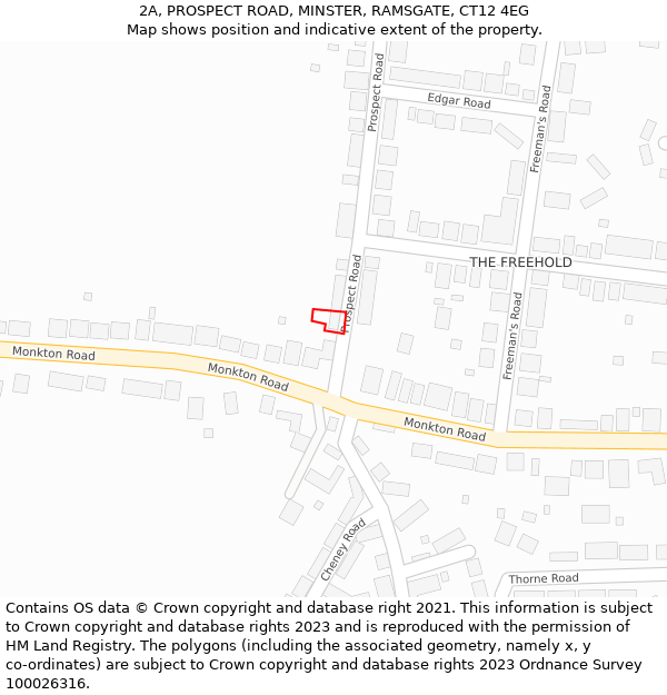 2A, PROSPECT ROAD, MINSTER, RAMSGATE, CT12 4EG: Location map and indicative extent of plot