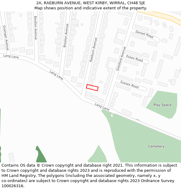 2A, RAEBURN AVENUE, WEST KIRBY, WIRRAL, CH48 5JE: Location map and indicative extent of plot