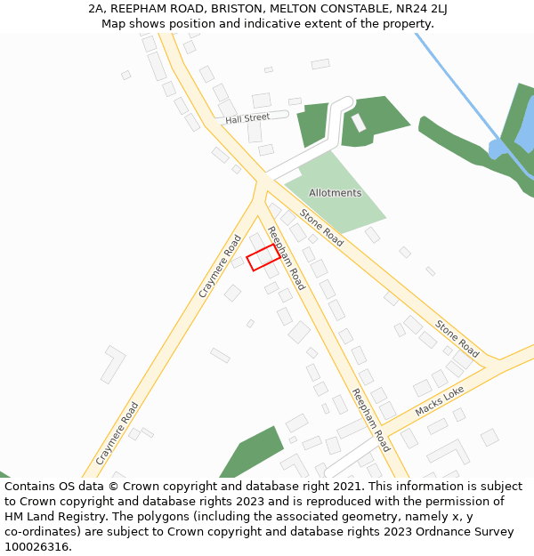 2A, REEPHAM ROAD, BRISTON, MELTON CONSTABLE, NR24 2LJ: Location map and indicative extent of plot