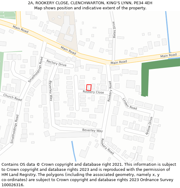 2A, ROOKERY CLOSE, CLENCHWARTON, KING'S LYNN, PE34 4EH: Location map and indicative extent of plot