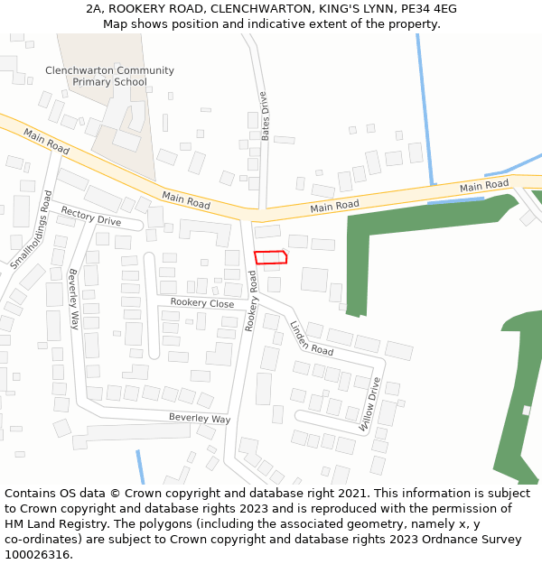 2A, ROOKERY ROAD, CLENCHWARTON, KING'S LYNN, PE34 4EG: Location map and indicative extent of plot