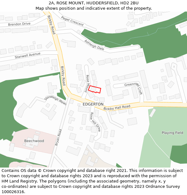 2A, ROSE MOUNT, HUDDERSFIELD, HD2 2BU: Location map and indicative extent of plot