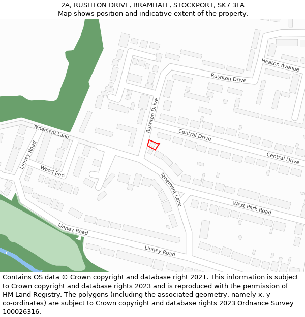 2A, RUSHTON DRIVE, BRAMHALL, STOCKPORT, SK7 3LA: Location map and indicative extent of plot