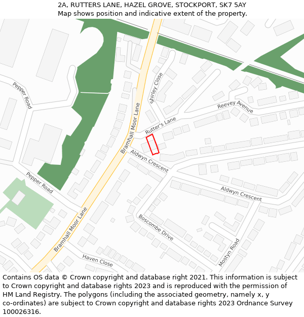 2A, RUTTERS LANE, HAZEL GROVE, STOCKPORT, SK7 5AY: Location map and indicative extent of plot