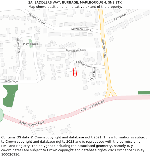 2A, SADDLERS WAY, BURBAGE, MARLBOROUGH, SN8 3TX: Location map and indicative extent of plot