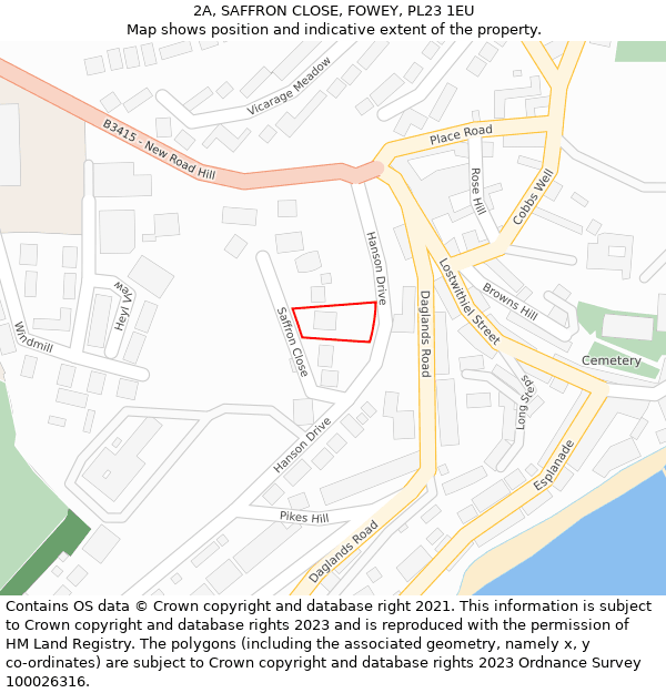 2A, SAFFRON CLOSE, FOWEY, PL23 1EU: Location map and indicative extent of plot