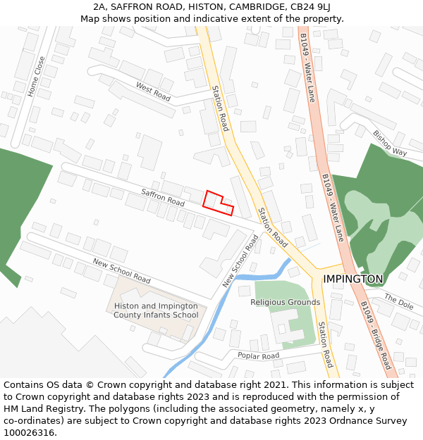 2A, SAFFRON ROAD, HISTON, CAMBRIDGE, CB24 9LJ: Location map and indicative extent of plot
