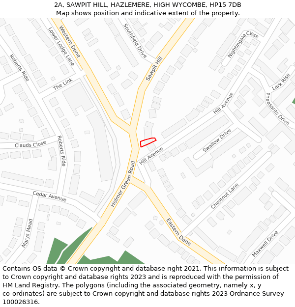 2A, SAWPIT HILL, HAZLEMERE, HIGH WYCOMBE, HP15 7DB: Location map and indicative extent of plot