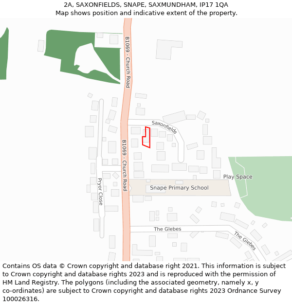 2A, SAXONFIELDS, SNAPE, SAXMUNDHAM, IP17 1QA: Location map and indicative extent of plot