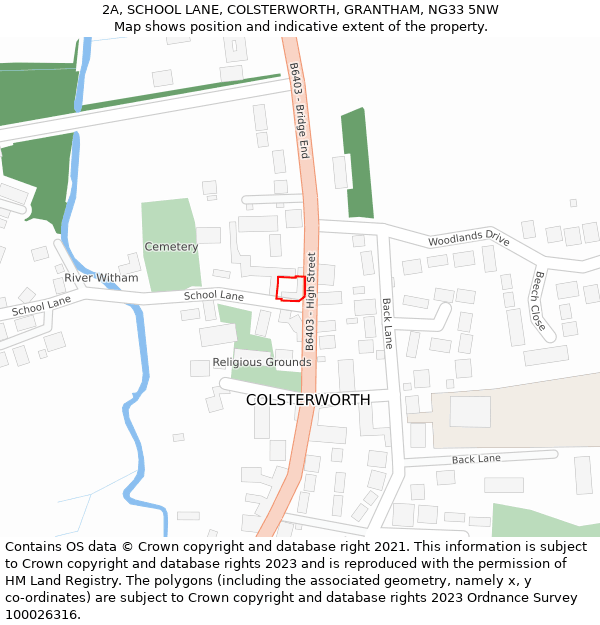2A, SCHOOL LANE, COLSTERWORTH, GRANTHAM, NG33 5NW: Location map and indicative extent of plot