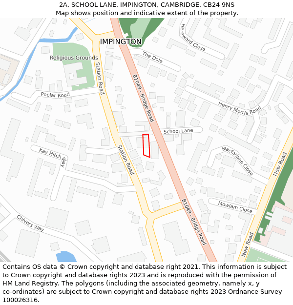 2A, SCHOOL LANE, IMPINGTON, CAMBRIDGE, CB24 9NS: Location map and indicative extent of plot