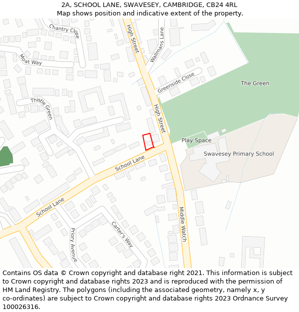 2A, SCHOOL LANE, SWAVESEY, CAMBRIDGE, CB24 4RL: Location map and indicative extent of plot