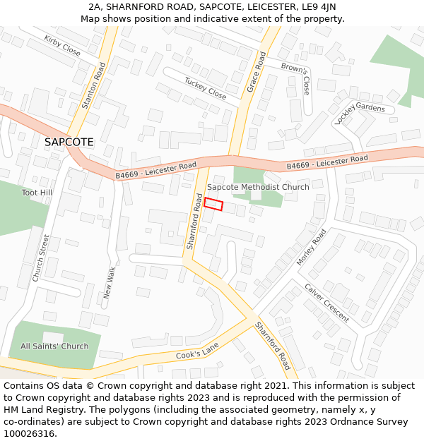 2A, SHARNFORD ROAD, SAPCOTE, LEICESTER, LE9 4JN: Location map and indicative extent of plot