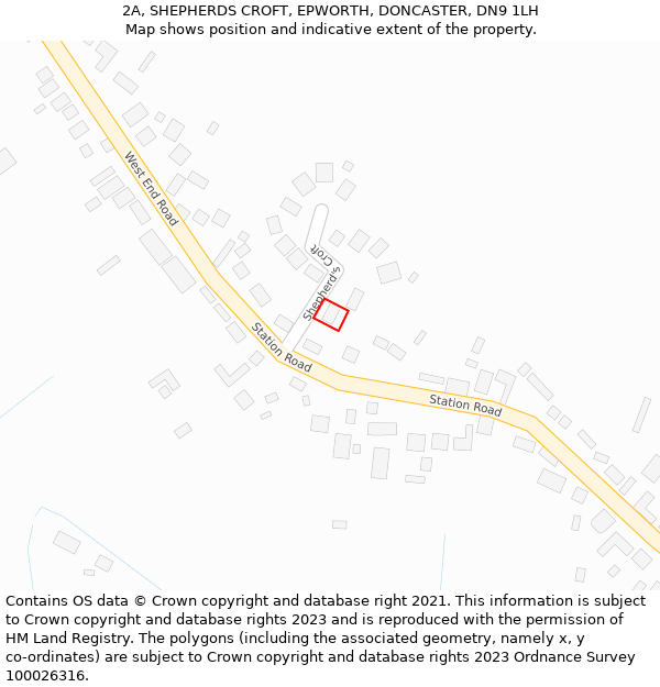 2A, SHEPHERDS CROFT, EPWORTH, DONCASTER, DN9 1LH: Location map and indicative extent of plot