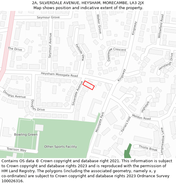 2A, SILVERDALE AVENUE, HEYSHAM, MORECAMBE, LA3 2JX: Location map and indicative extent of plot