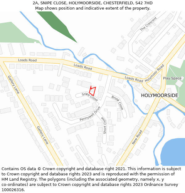 2A, SNIPE CLOSE, HOLYMOORSIDE, CHESTERFIELD, S42 7HD: Location map and indicative extent of plot