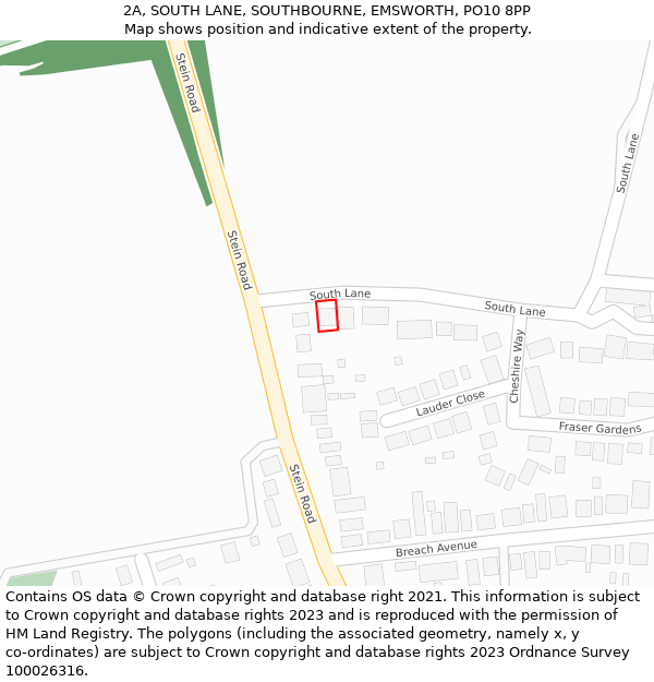 2A, SOUTH LANE, SOUTHBOURNE, EMSWORTH, PO10 8PP: Location map and indicative extent of plot