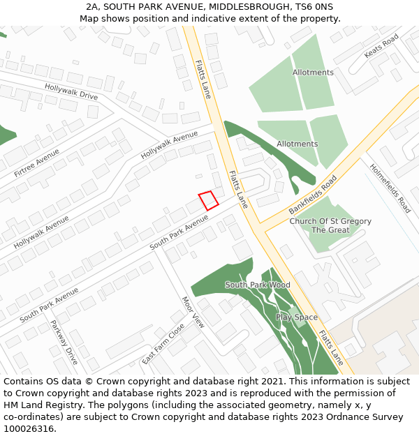 2A, SOUTH PARK AVENUE, MIDDLESBROUGH, TS6 0NS: Location map and indicative extent of plot