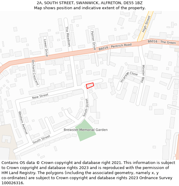 2A, SOUTH STREET, SWANWICK, ALFRETON, DE55 1BZ: Location map and indicative extent of plot