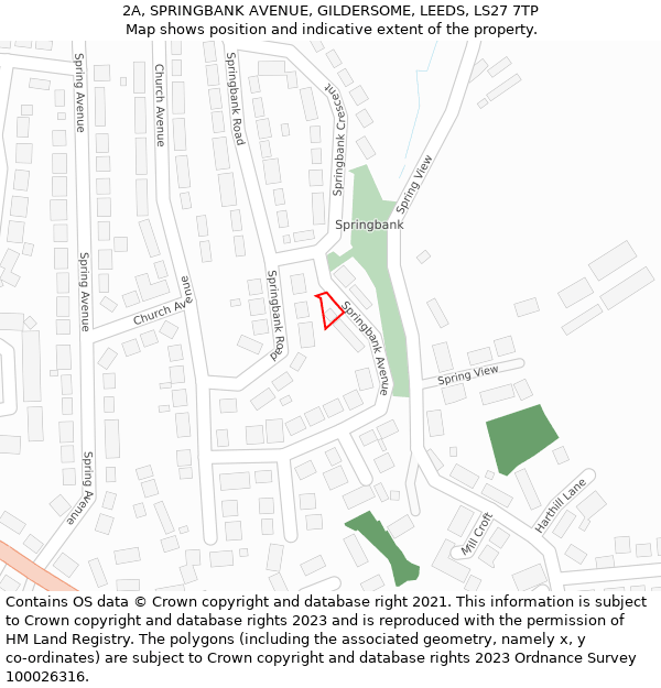 2A, SPRINGBANK AVENUE, GILDERSOME, LEEDS, LS27 7TP: Location map and indicative extent of plot