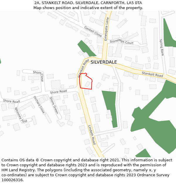 2A, STANKELT ROAD, SILVERDALE, CARNFORTH, LA5 0TA: Location map and indicative extent of plot