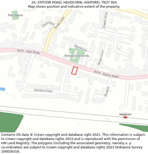 2A, STATION ROAD, HEADCORN, ASHFORD, TN27 9SA: Location map and indicative extent of plot