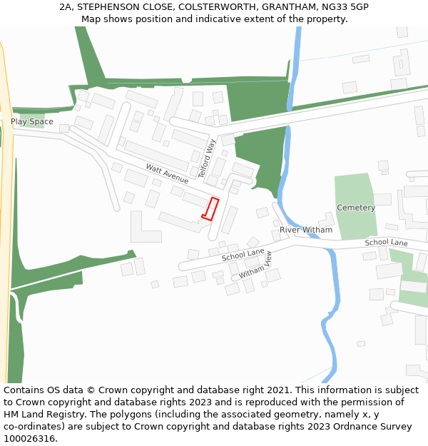 2A, STEPHENSON CLOSE, COLSTERWORTH, GRANTHAM, NG33 5GP: Location map and indicative extent of plot