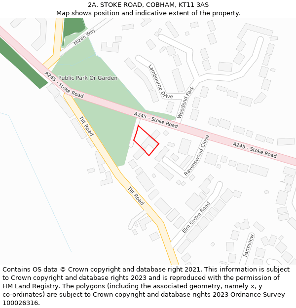 2A, STOKE ROAD, COBHAM, KT11 3AS: Location map and indicative extent of plot