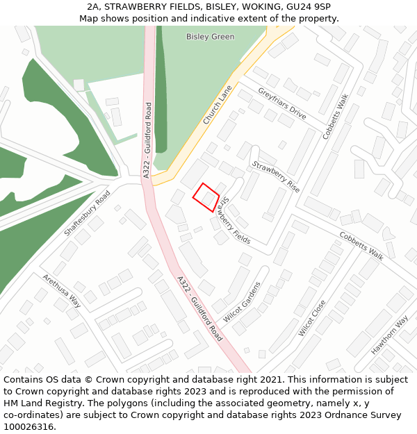 2A, STRAWBERRY FIELDS, BISLEY, WOKING, GU24 9SP: Location map and indicative extent of plot