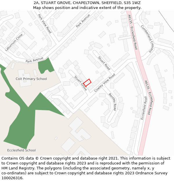2A, STUART GROVE, CHAPELTOWN, SHEFFIELD, S35 1WZ: Location map and indicative extent of plot