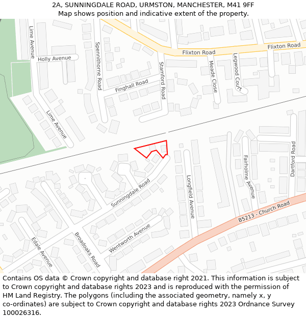 2A, SUNNINGDALE ROAD, URMSTON, MANCHESTER, M41 9FF: Location map and indicative extent of plot