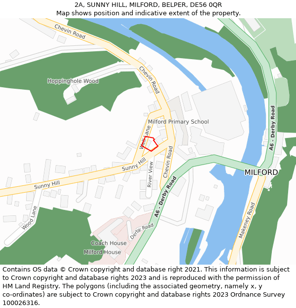 2A, SUNNY HILL, MILFORD, BELPER, DE56 0QR: Location map and indicative extent of plot