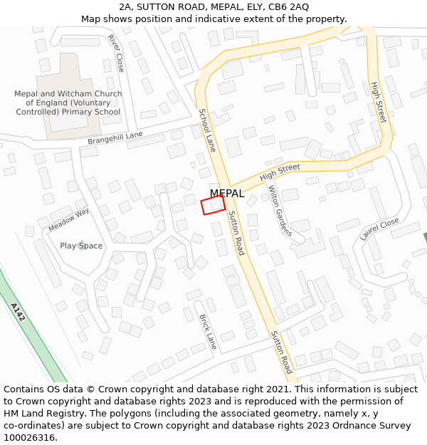 2A, SUTTON ROAD, MEPAL, ELY, CB6 2AQ: Location map and indicative extent of plot