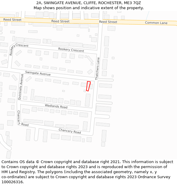 2A, SWINGATE AVENUE, CLIFFE, ROCHESTER, ME3 7QZ: Location map and indicative extent of plot