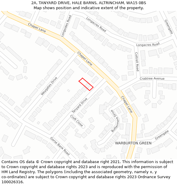 2A, TANYARD DRIVE, HALE BARNS, ALTRINCHAM, WA15 0BS: Location map and indicative extent of plot