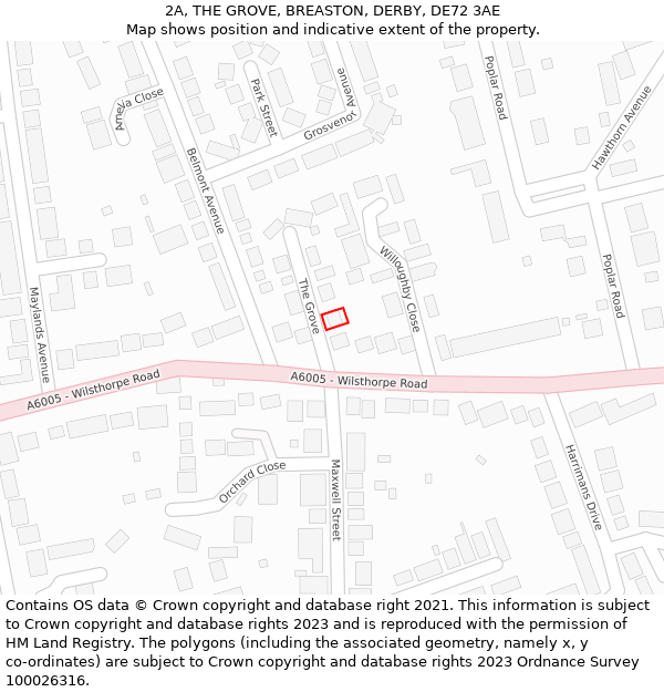 2A, THE GROVE, BREASTON, DERBY, DE72 3AE: Location map and indicative extent of plot