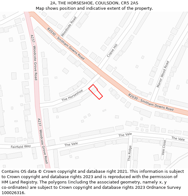 2A, THE HORSESHOE, COULSDON, CR5 2AS: Location map and indicative extent of plot