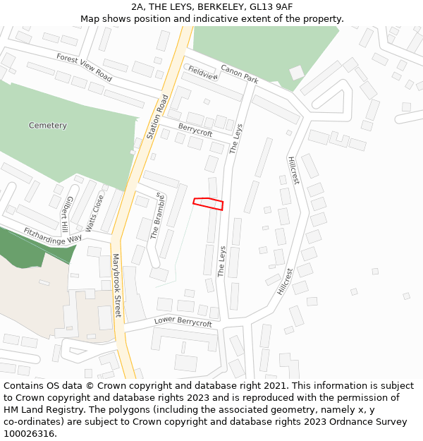 2A, THE LEYS, BERKELEY, GL13 9AF: Location map and indicative extent of plot