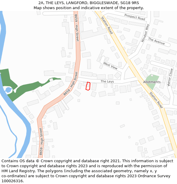 2A, THE LEYS, LANGFORD, BIGGLESWADE, SG18 9RS: Location map and indicative extent of plot