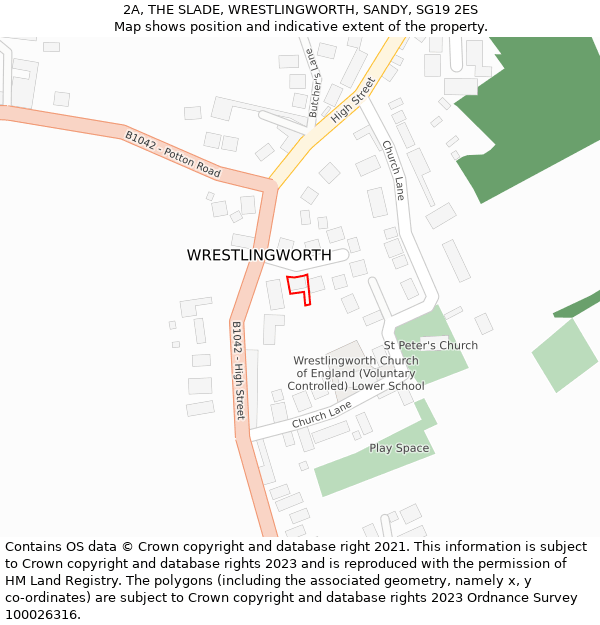 2A, THE SLADE, WRESTLINGWORTH, SANDY, SG19 2ES: Location map and indicative extent of plot