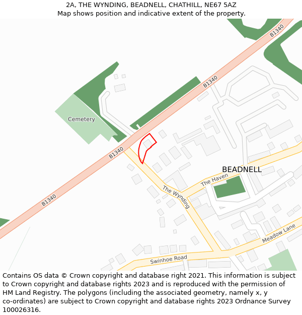 2A, THE WYNDING, BEADNELL, CHATHILL, NE67 5AZ: Location map and indicative extent of plot