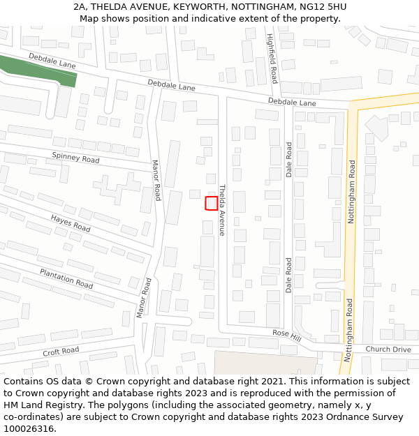 2A, THELDA AVENUE, KEYWORTH, NOTTINGHAM, NG12 5HU: Location map and indicative extent of plot