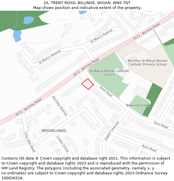 2A, TRENT ROAD, BILLINGE, WIGAN, WN5 7QT: Location map and indicative extent of plot