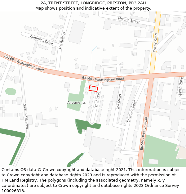 2A, TRENT STREET, LONGRIDGE, PRESTON, PR3 2AH: Location map and indicative extent of plot