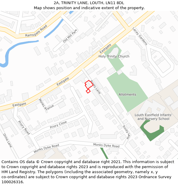 2A, TRINITY LANE, LOUTH, LN11 8DL: Location map and indicative extent of plot