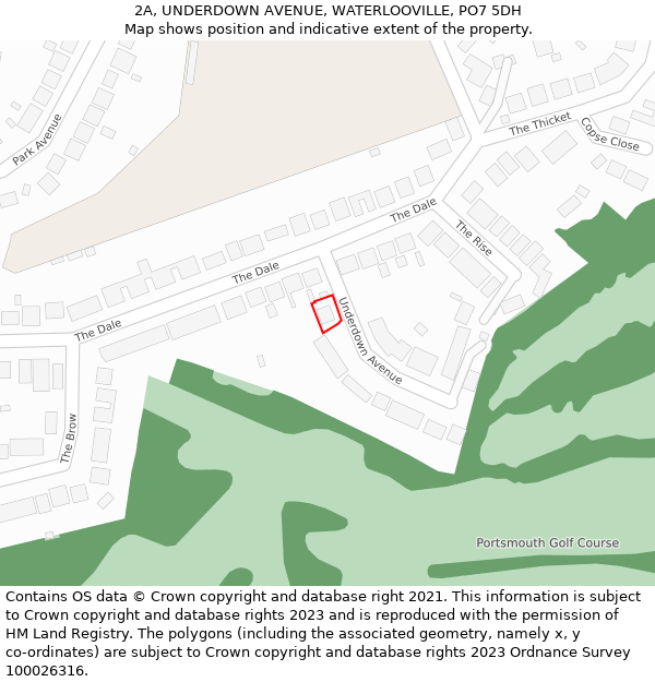 2A, UNDERDOWN AVENUE, WATERLOOVILLE, PO7 5DH: Location map and indicative extent of plot