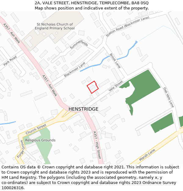 2A, VALE STREET, HENSTRIDGE, TEMPLECOMBE, BA8 0SQ: Location map and indicative extent of plot